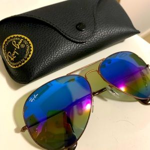 Authentic rayban aviators (larger size) rainbow lens and copper colour frame